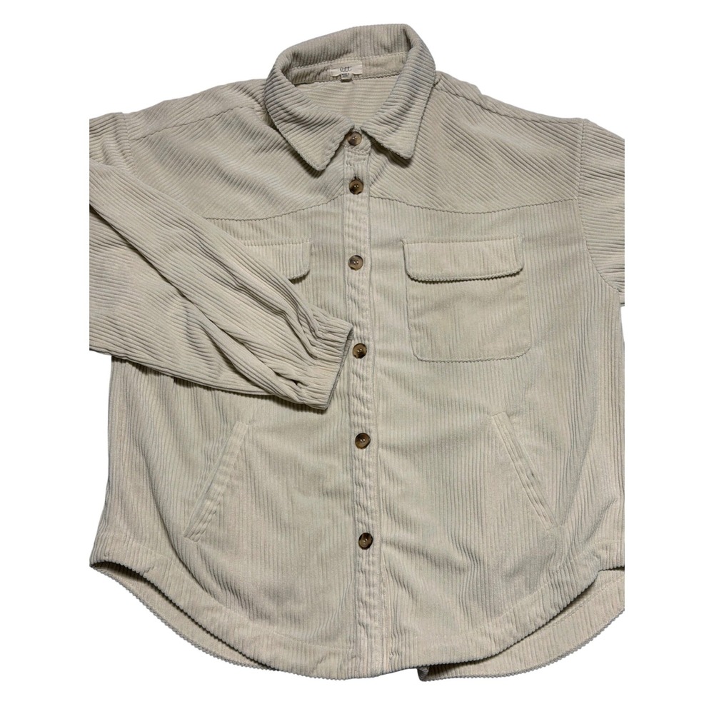 Ett Women Cream Beige Corduroy Shacket Button‎ Front Oversized Jacket MO9525 ML